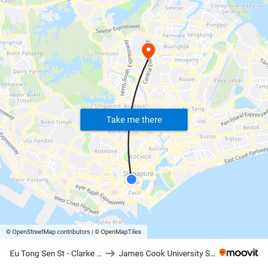 Eu Tong Sen St - Clarke Quay Stn Exit E (04222) to James Cook University Singapore (AMK Campus) map