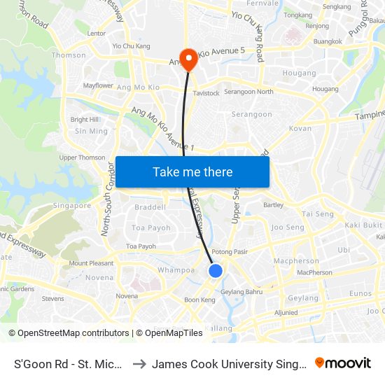 S'Goon Rd - St. Michael's Pl (60161) to James Cook University Singapore (AMK Campus) map