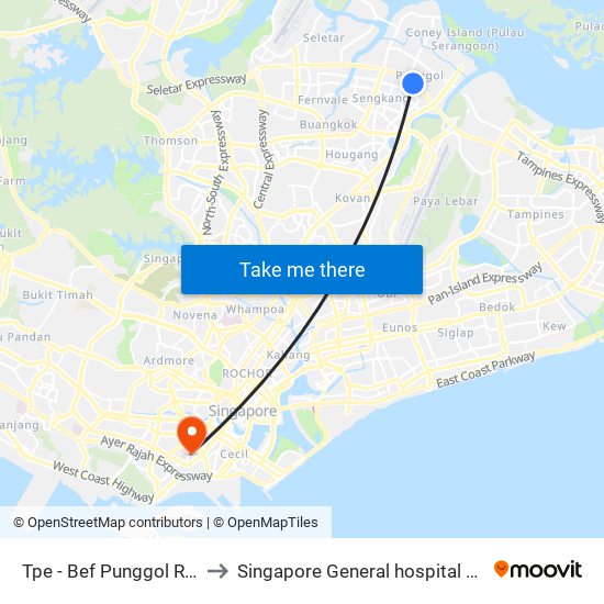 Tpe -  Bef Punggol Rd (65191) to Singapore General hospital Blk 4 Ward 43 map