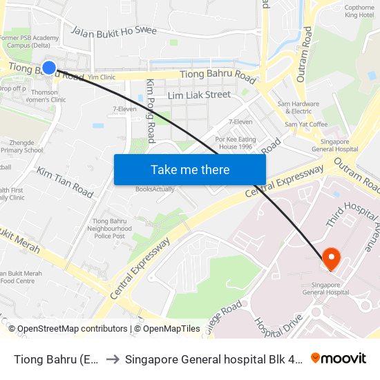 Tiong Bahru (EW17) to Singapore General hospital Blk 4 Ward 43 map