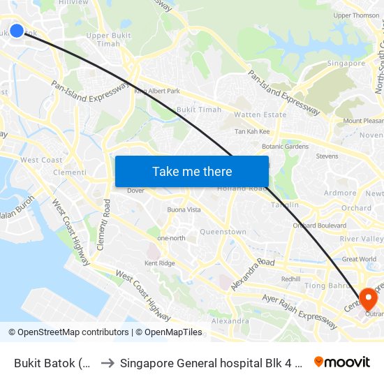 Bukit Batok (NS2) to Singapore General hospital Blk 4 Ward 43 map