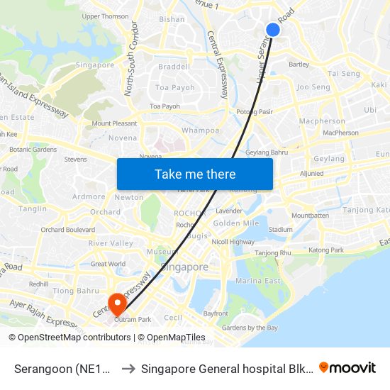 Serangoon (NE12|CC13) to Singapore General hospital Blk 4 Ward 43 map