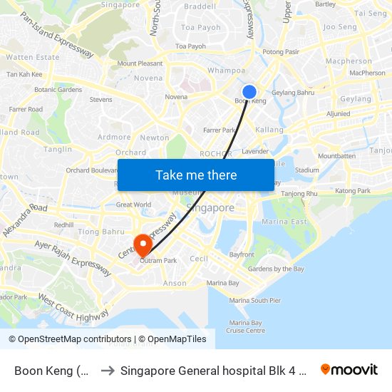 Boon Keng (NE9) to Singapore General hospital Blk 4 Ward 43 map