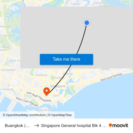Buangkok (NE15) to Singapore General hospital Blk 4 Ward 43 map