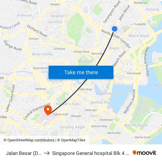 Jalan Besar (DT22) to Singapore General hospital Blk 4 Ward 43 map