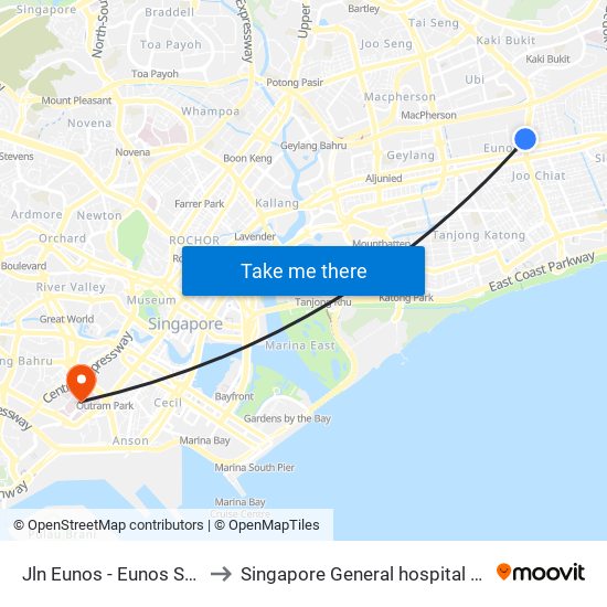 Jln Eunos - Eunos Stn (83101) to Singapore General hospital Blk 4 Ward 43 map