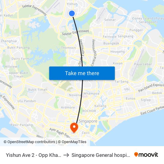 Yishun Ave 2 - Opp Khatib Stn (59049) to Singapore General hospital Blk 4 Ward 43 map
