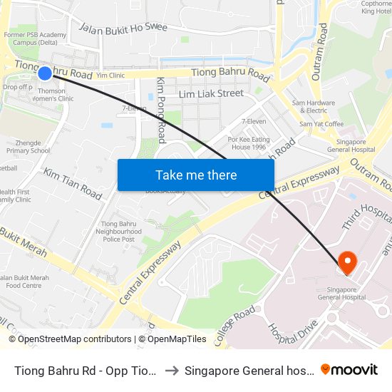 Tiong Bahru Rd - Opp Tiong Bahru Stn (10161) to Singapore General hospital Blk 4 Ward 43 map