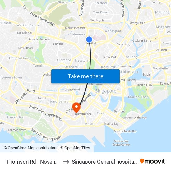 Thomson Rd - Novena Stn (50038) to Singapore General hospital Blk 4 Ward 43 map