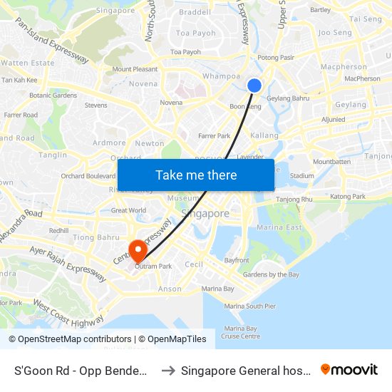 S'Goon Rd - Opp Bendemeer Pr Sch (60141) to Singapore General hospital Blk 4 Ward 43 map
