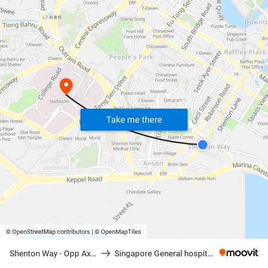 Shenton Way - Opp Axa Twr (03217) to Singapore General hospital Blk 4 Ward 43 map