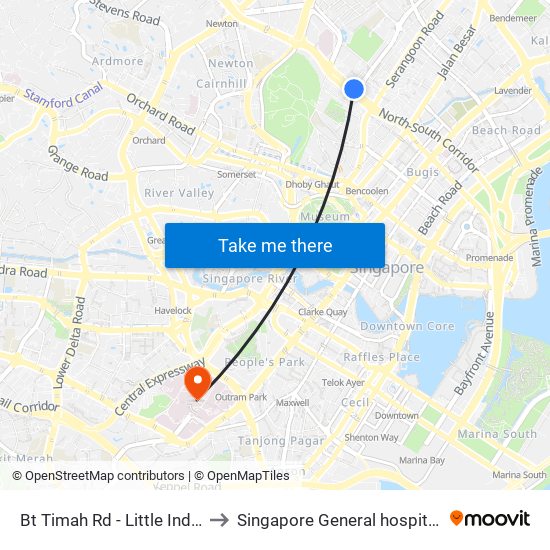 Bt Timah Rd - Little India Stn (40019) to Singapore General hospital Blk 4 Ward 43 map