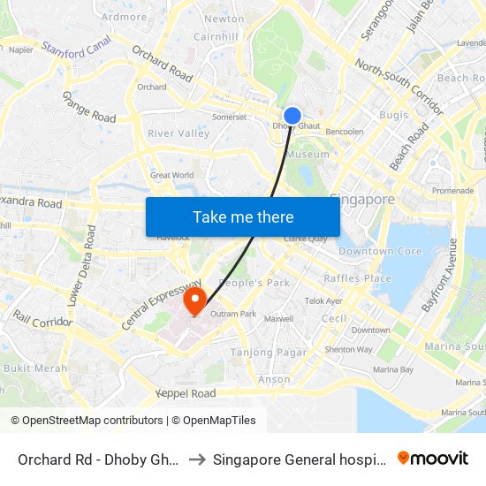 Orchard Rd - Dhoby Ghaut Stn (08057) to Singapore General hospital Blk 4 Ward 43 map
