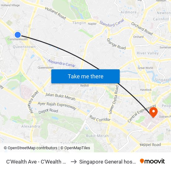 C'Wealth Ave - C'Wealth Stn Exit B/C (11169) to Singapore General hospital Blk 4 Ward 43 map