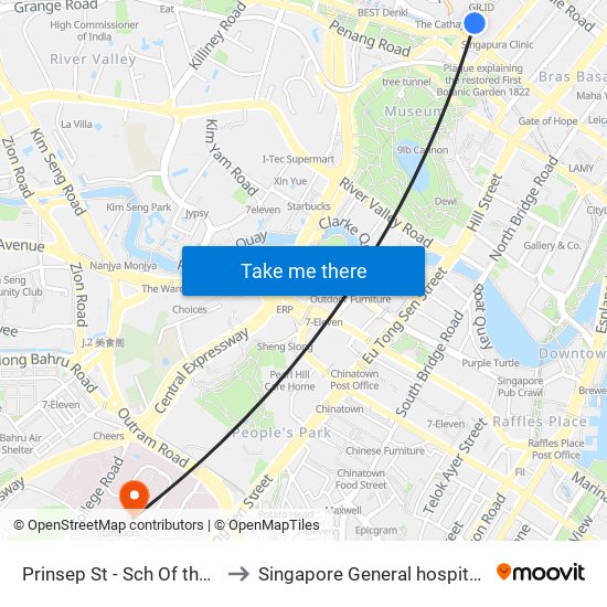 Prinsep St - Sch Of the Arts (08079) to Singapore General hospital Blk 4 Ward 43 map