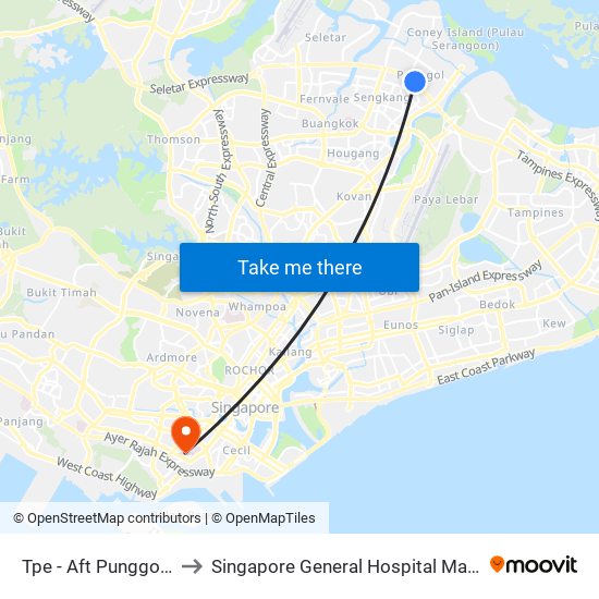 Tpe -  Aft Punggol Rd (65199) to Singapore General Hospital Major Operating Theatre map