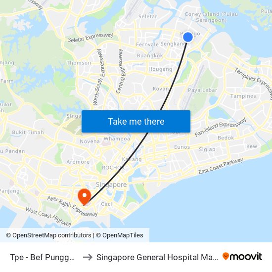 Tpe -  Bef Punggol Rd (65191) to Singapore General Hospital Major Operating Theatre map