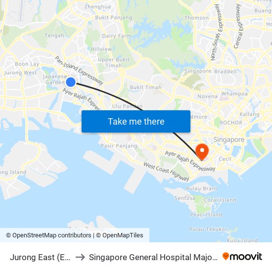 Jurong East (EW24|NS1) to Singapore General Hospital Major Operating Theatre map
