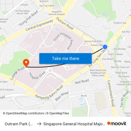 Outram Park (EW16|NE3) to Singapore General Hospital Major Operating Theatre map