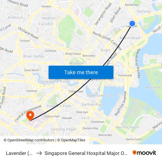 Lavender (EW11) to Singapore General Hospital Major Operating Theatre map