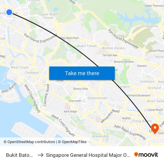 Bukit Batok (NS2) to Singapore General Hospital Major Operating Theatre map