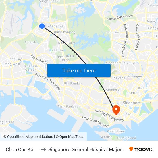 Choa Chu Kang (NS4) to Singapore General Hospital Major Operating Theatre map