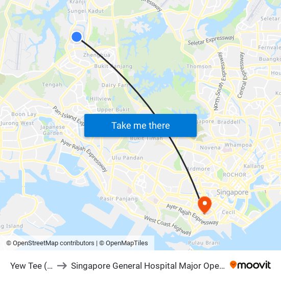 Yew Tee (NS5) to Singapore General Hospital Major Operating Theatre map