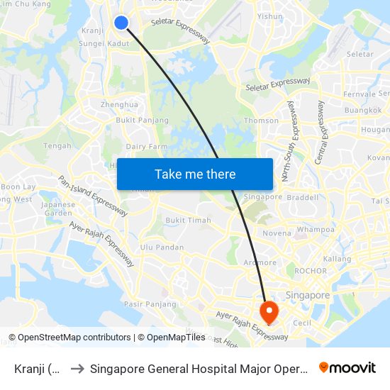 Kranji (NS7) to Singapore General Hospital Major Operating Theatre map