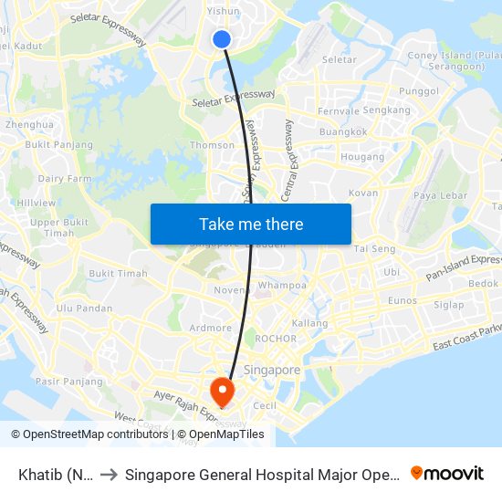 Khatib (NS14) to Singapore General Hospital Major Operating Theatre map