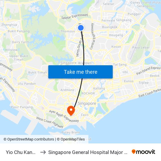 Yio Chu Kang (NS15) to Singapore General Hospital Major Operating Theatre map