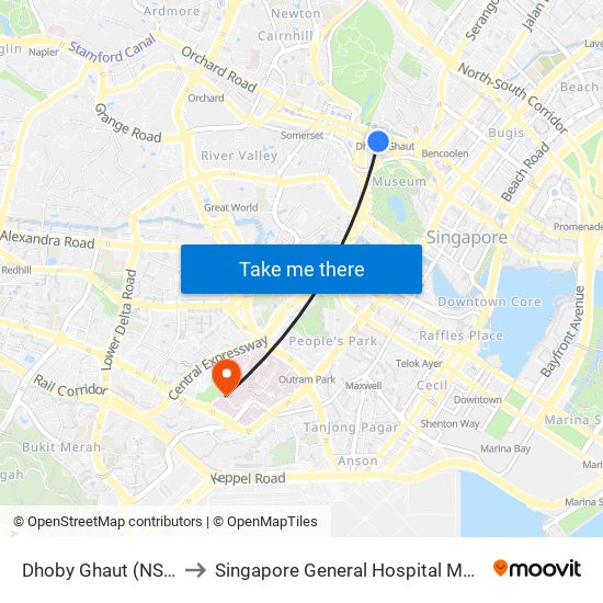 Dhoby Ghaut (NS24|NE6|CC1) to Singapore General Hospital Major Operating Theatre map