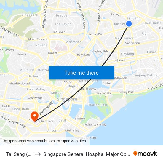 Tai Seng (CC11) to Singapore General Hospital Major Operating Theatre map