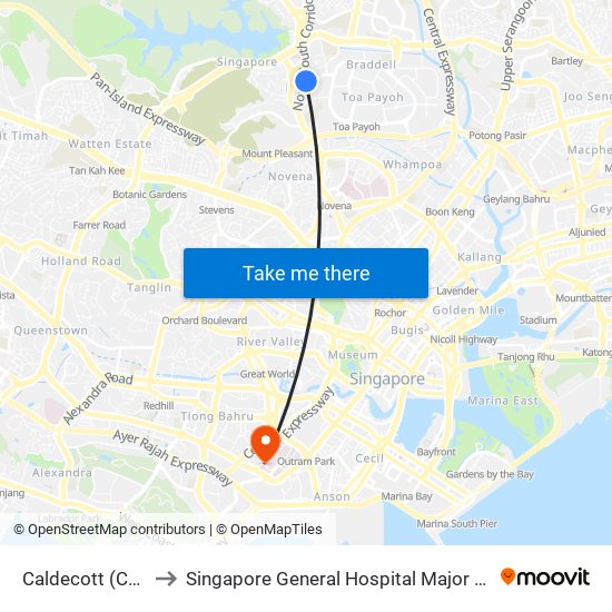 Caldecott (Cc17|Te9) to Singapore General Hospital Major Operating Theatre map