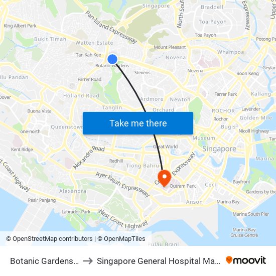 Botanic Gardens (CC19|DT9) to Singapore General Hospital Major Operating Theatre map