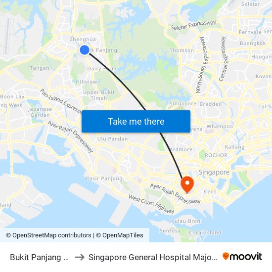 Bukit Panjang (BP6|DT1) to Singapore General Hospital Major Operating Theatre map
