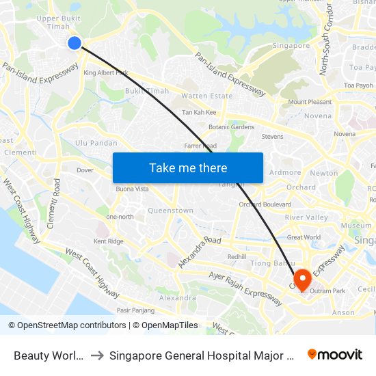 Beauty World (DT5) to Singapore General Hospital Major Operating Theatre map