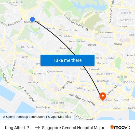 King Albert Park (DT6) to Singapore General Hospital Major Operating Theatre map