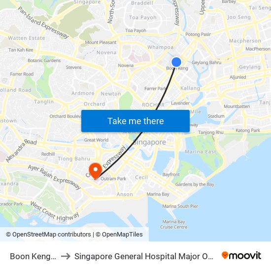 Boon Keng (NE9) to Singapore General Hospital Major Operating Theatre map