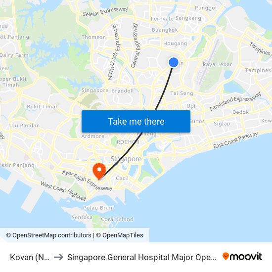 Kovan (NE13) to Singapore General Hospital Major Operating Theatre map