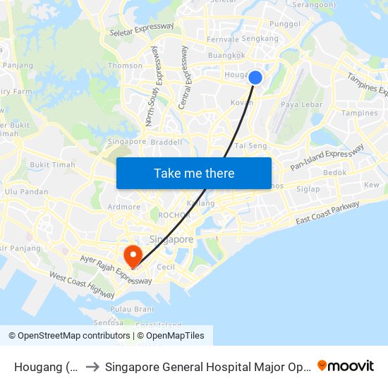 Hougang (NE14) to Singapore General Hospital Major Operating Theatre map