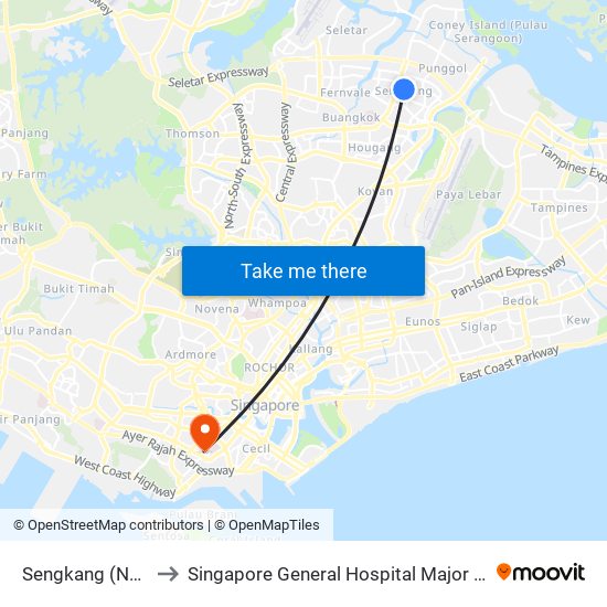 Sengkang (NE16|STC) to Singapore General Hospital Major Operating Theatre map