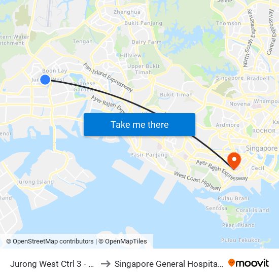 Jurong West Ctrl 3 - Boon Lay Int (22009) to Singapore General Hospital Major Operating Theatre map