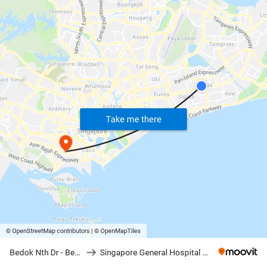 Bedok Nth Dr - Bedok Int (84009) to Singapore General Hospital Major Operating Theatre map