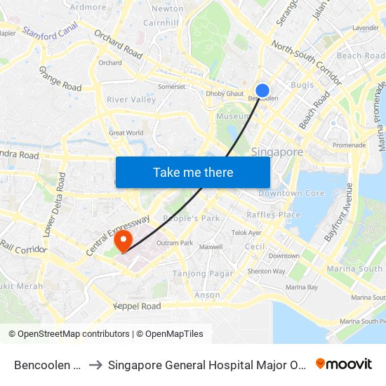 Bencoolen (DT21) to Singapore General Hospital Major Operating Theatre map