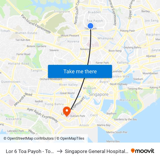Lor 6 Toa Payoh - Toa Payoh Int (52009) to Singapore General Hospital Major Operating Theatre map