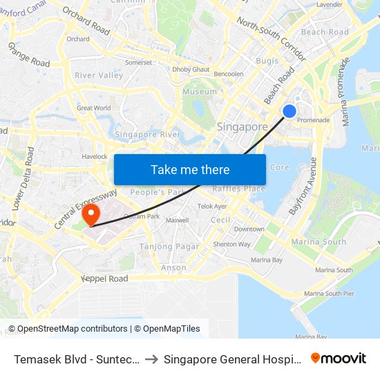 Temasek Blvd - Suntec Convention Ctr (02151) to Singapore General Hospital Major Operating Theatre map