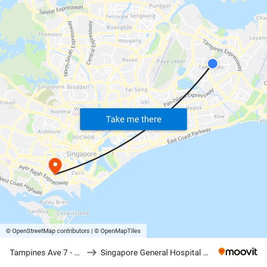 Tampines Ave 7 - Blk 401 (76191) to Singapore General Hospital Major Operating Theatre map