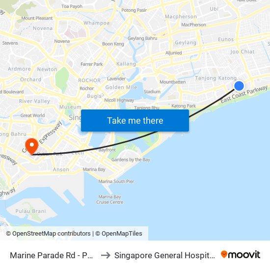 Marine Parade Rd - Parkway Parade (92049) to Singapore General Hospital Major Operating Theatre map