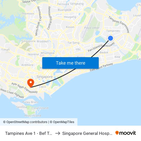 Tampines Ave 1 - Bef Tampines West Stn (75059) to Singapore General Hospital Major Operating Theatre map