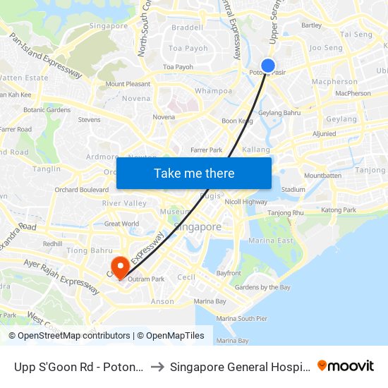 Upp S'Goon Rd - Potong Pasir Stn Exit B (60269) to Singapore General Hospital Major Operating Theatre map